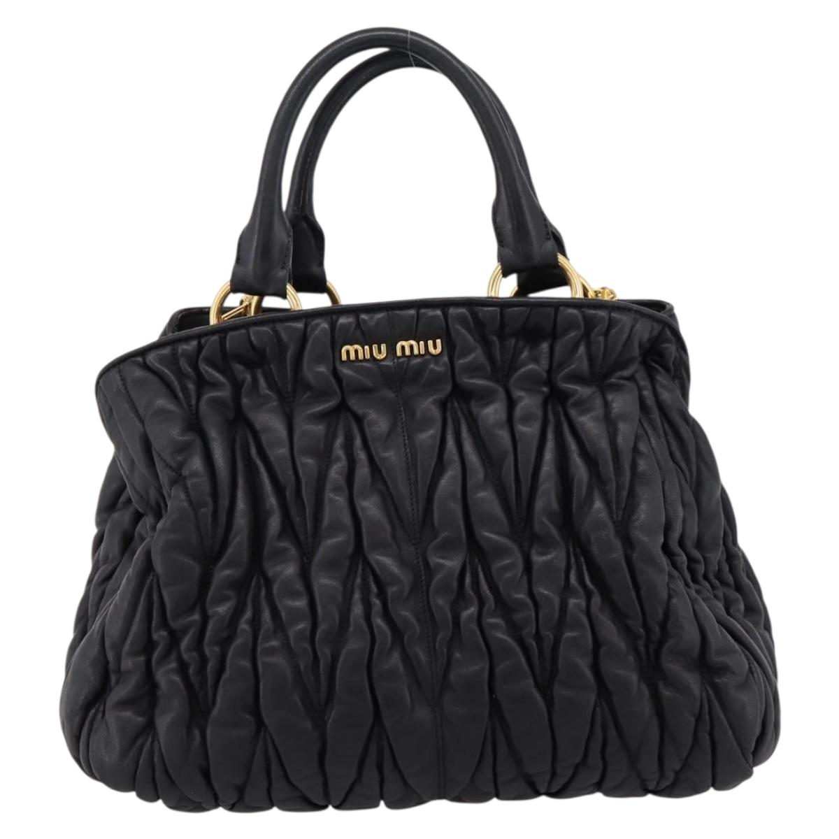 Miu Miu Matelasse Hand Bag Leather 2way Black Gold Auth ep14886