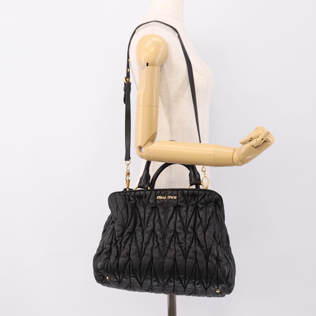 Miu Miu Matelasse Hand Bag Leather 2way Black Gold Auth ep14886