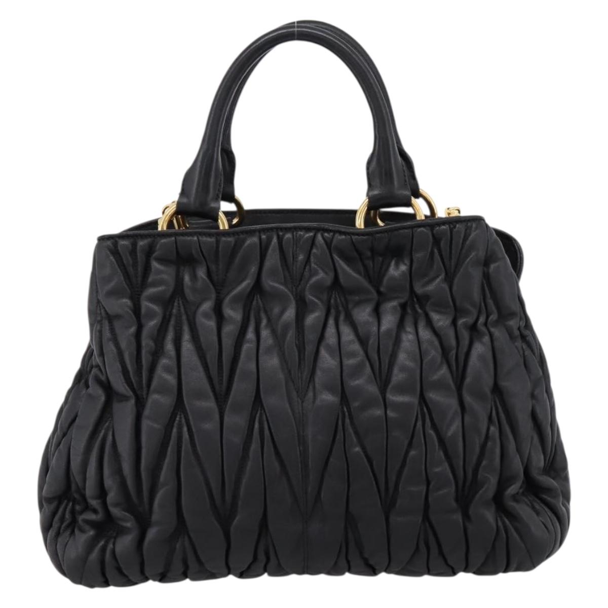 Miu Miu Matelasse Hand Bag Leather 2way Black Gold Auth ep14886