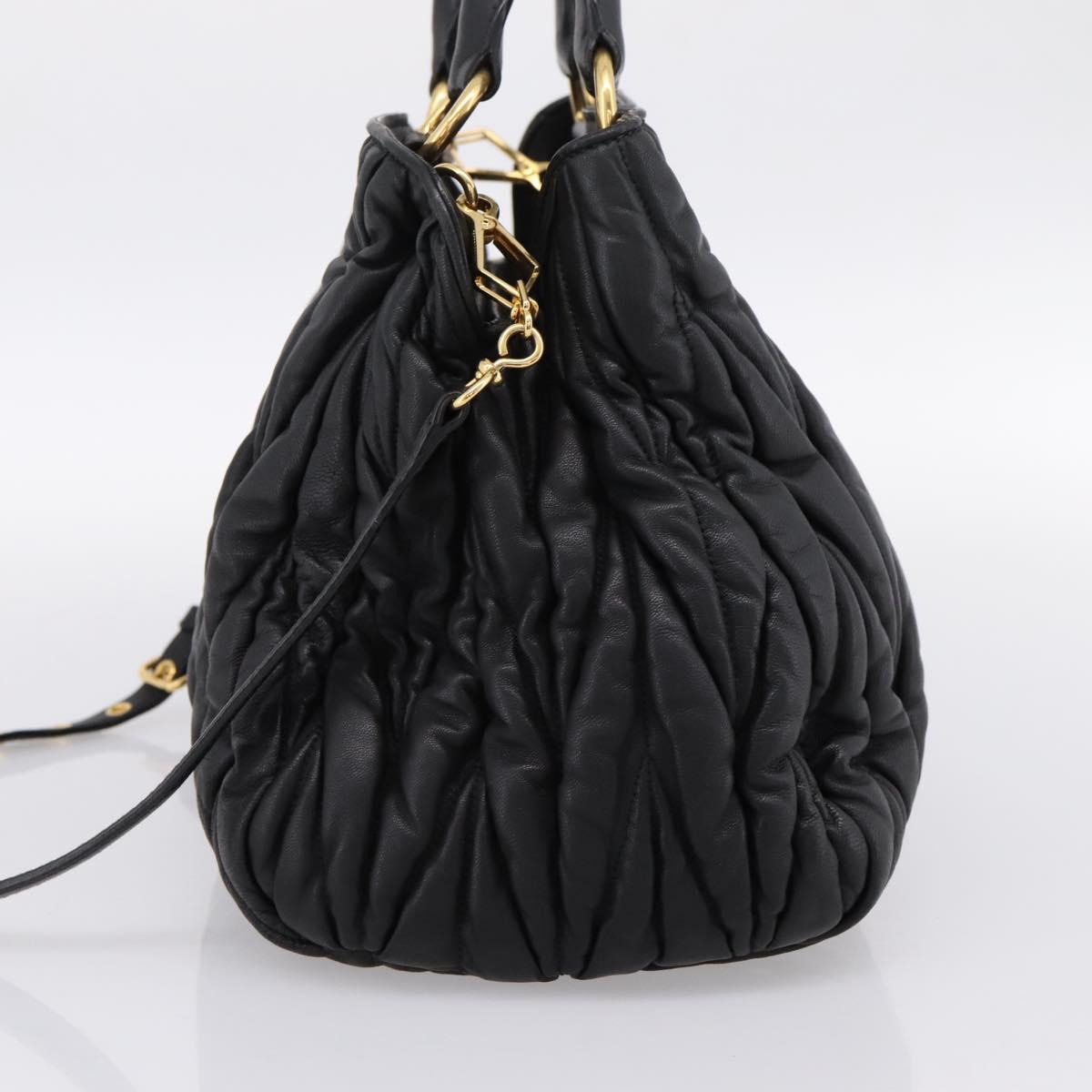 Miu Miu Matelasse Hand Bag Leather 2way Black Gold Auth ep14886