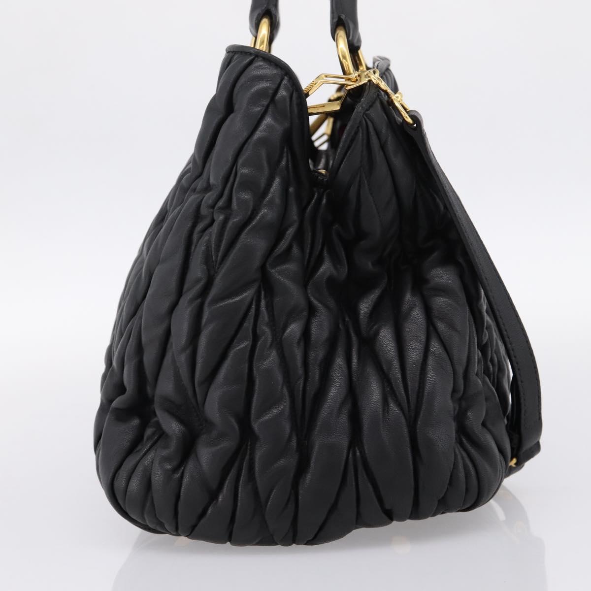 Miu Miu Matelasse Hand Bag Leather 2way Black Gold Auth ep14886