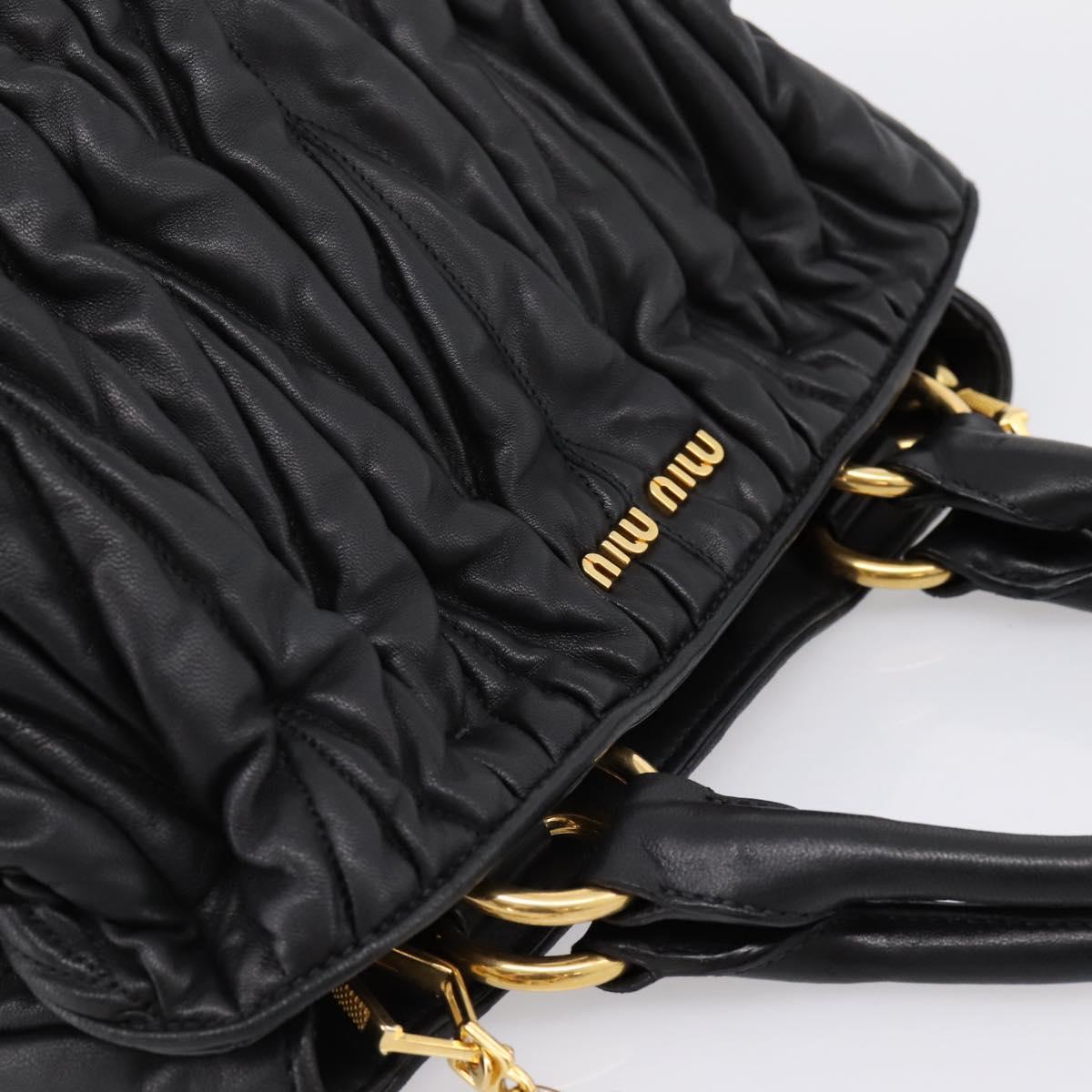 Miu Miu Matelasse Hand Bag Leather 2way Black Gold Auth ep14886