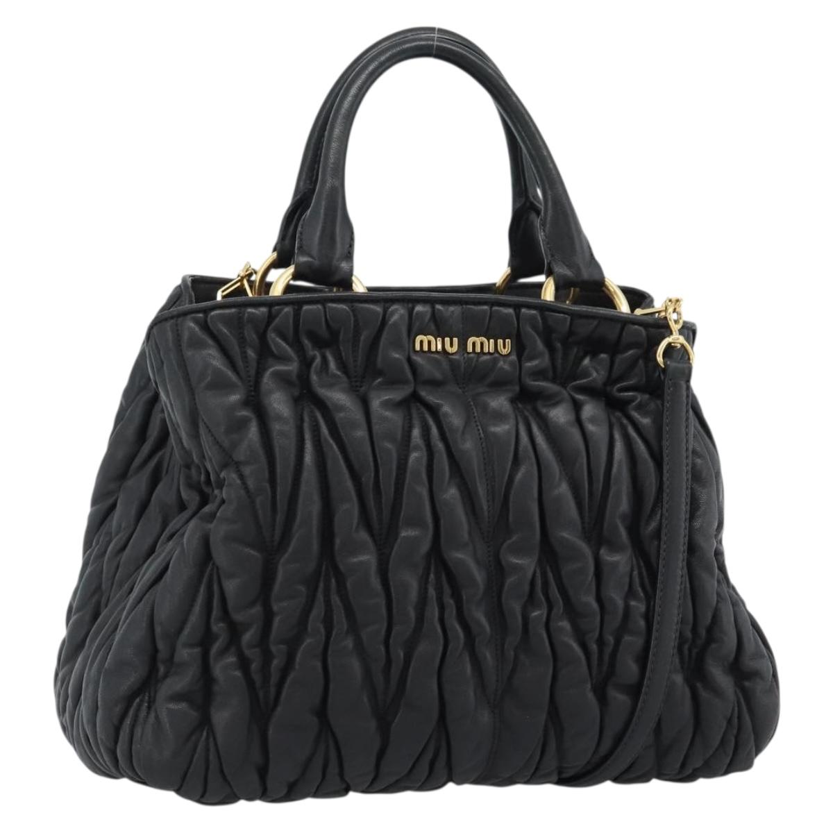Miu Miu Matelasse Hand Bag Leather 2way Black Gold Auth ep14886