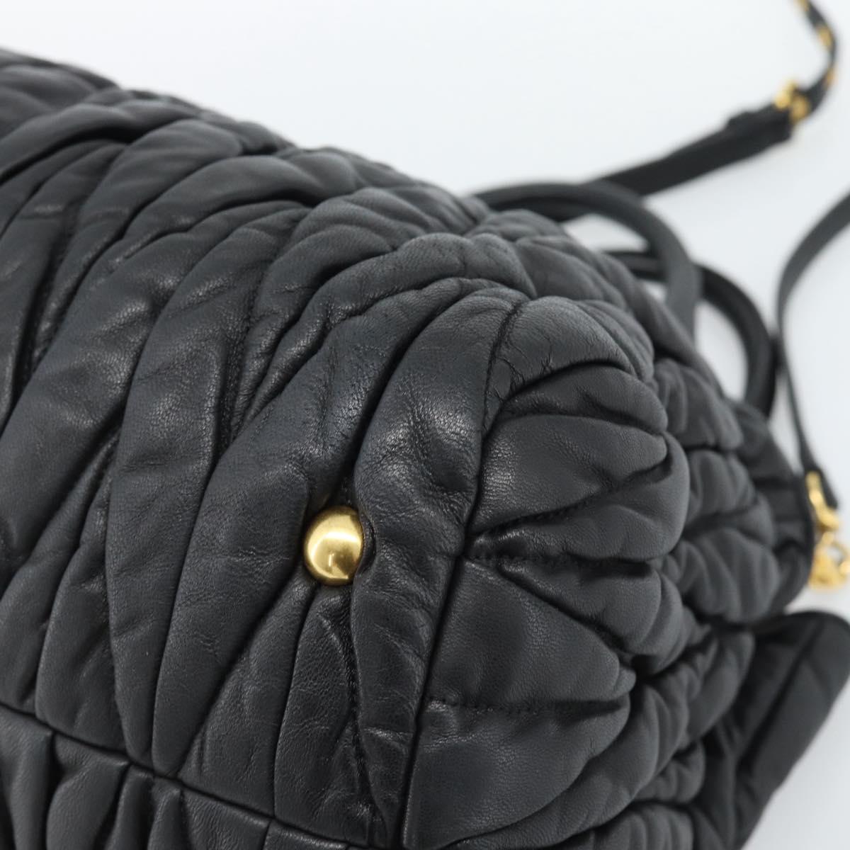 Miu Miu Matelasse Hand Bag Leather 2way Black Gold Auth ep14886