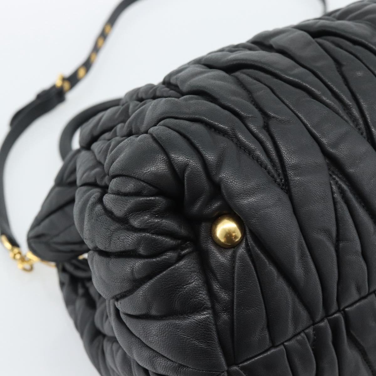 Miu Miu Matelasse Hand Bag Leather 2way Black Gold Auth ep14886