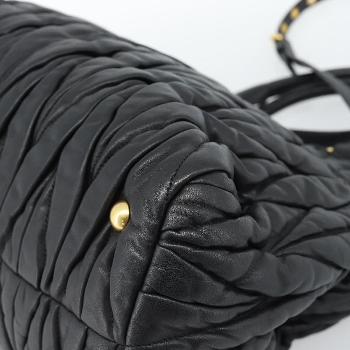 Miu Miu Matelasse Hand Bag Leather 2way Black Gold Auth ep14886