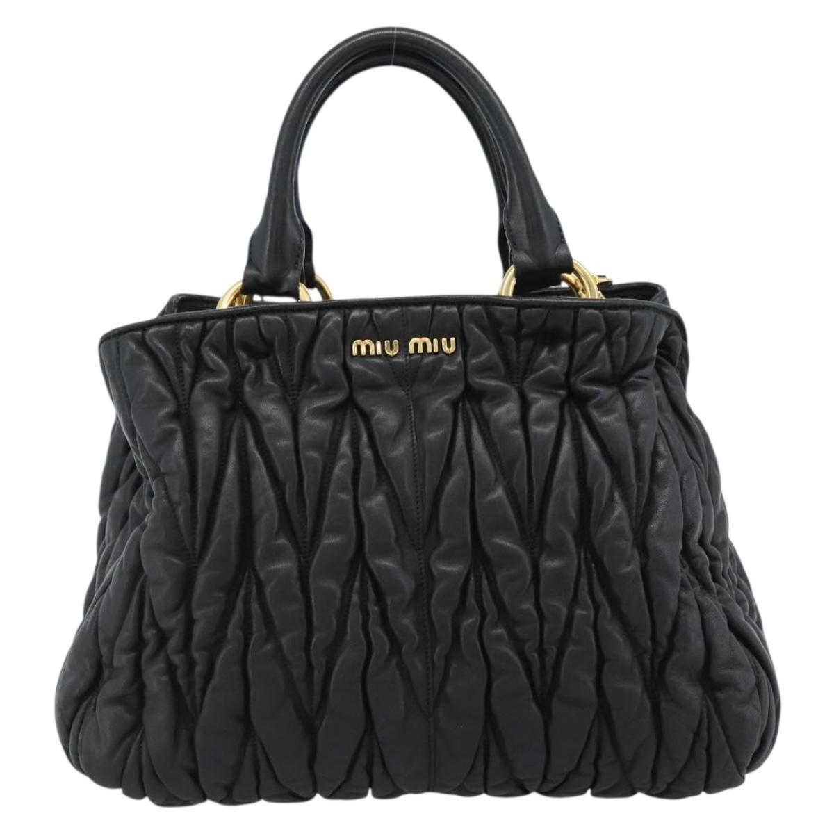Miu Miu Matelasse Hand Bag Leather 2way Black Gold Auth ep14886
