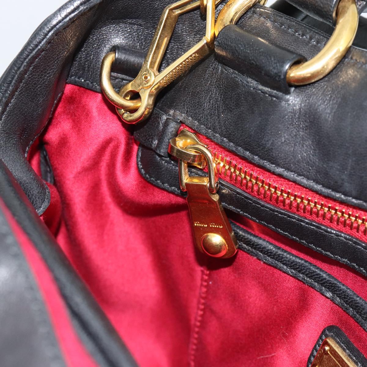 Miu Miu Matelasse Hand Bag Leather 2way Black Gold Auth ep14886