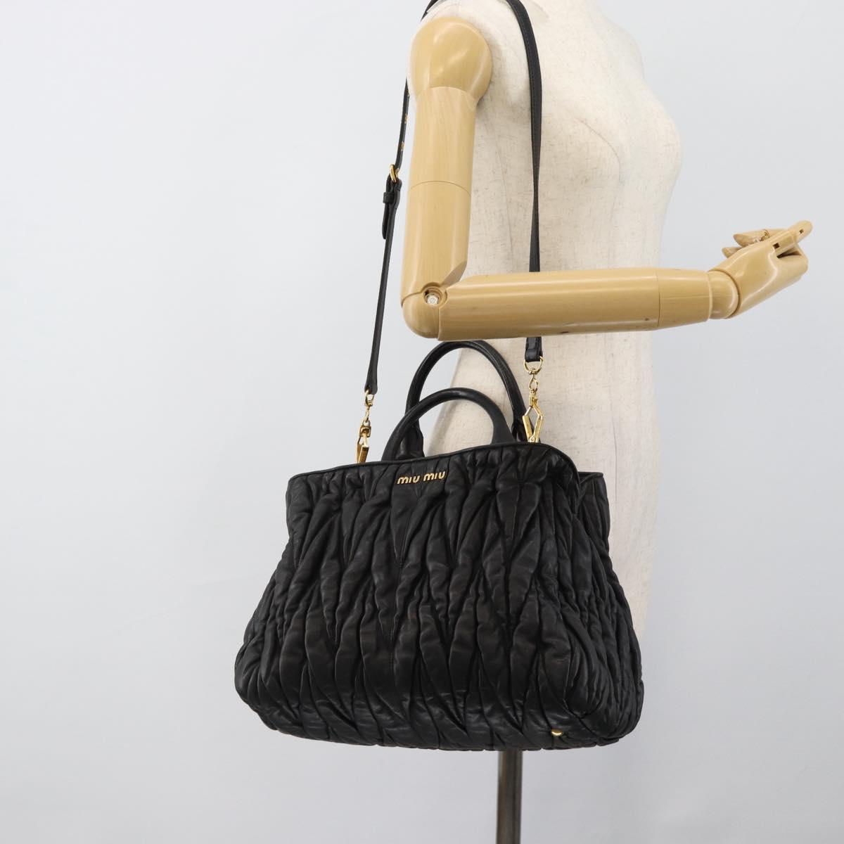Miu Miu Matelasse Hand Bag Leather 2way Black Gold Auth ep14886