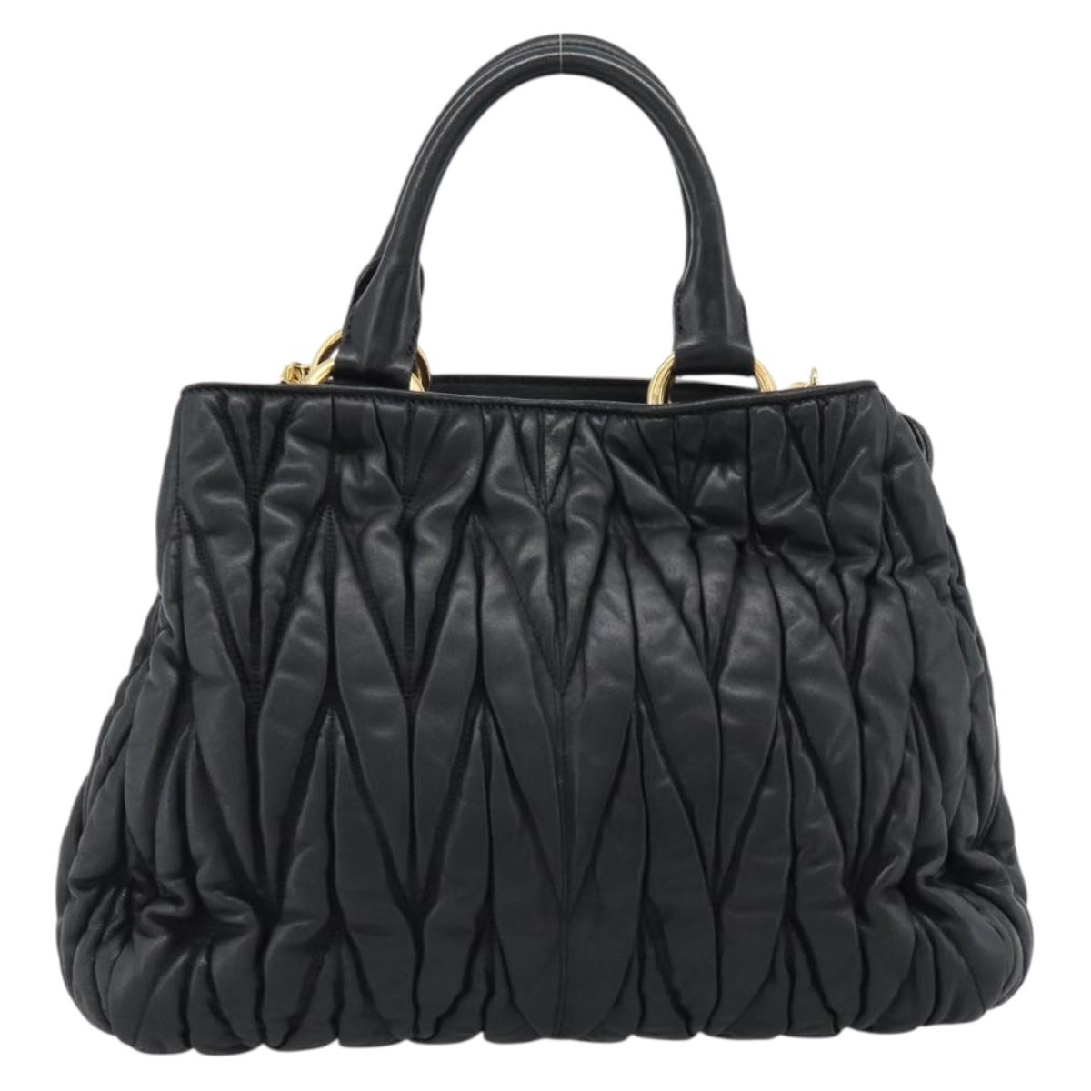 Miu Miu Matelasse Hand Bag Leather 2way Black Gold Auth ep14886