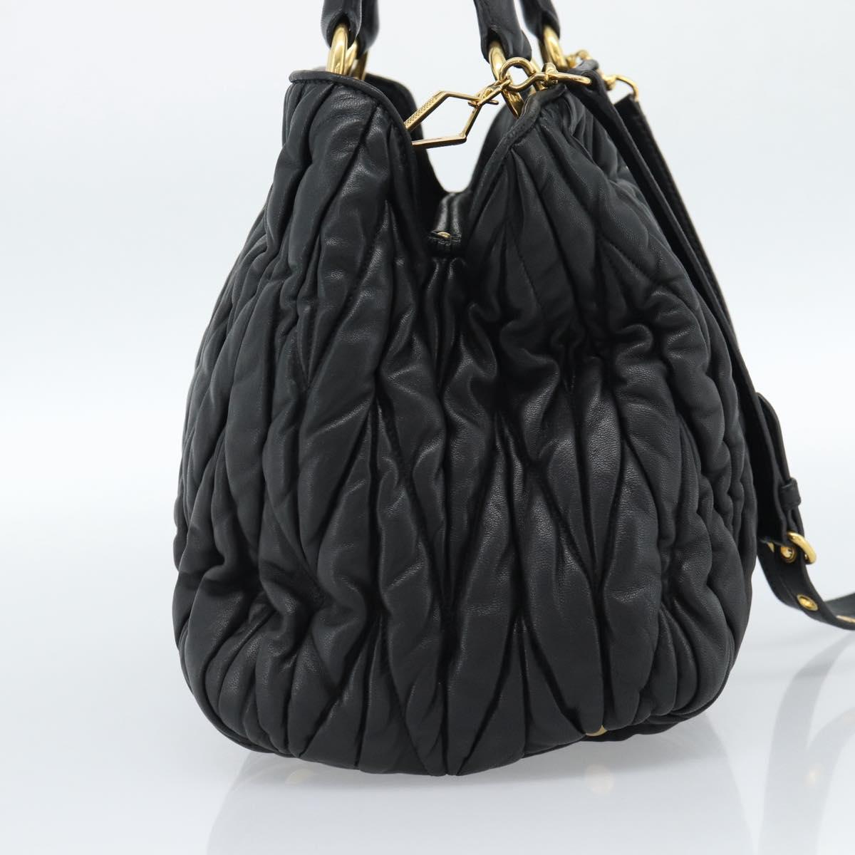 Miu Miu Matelasse Hand Bag Leather 2way Black Gold Auth ep14886