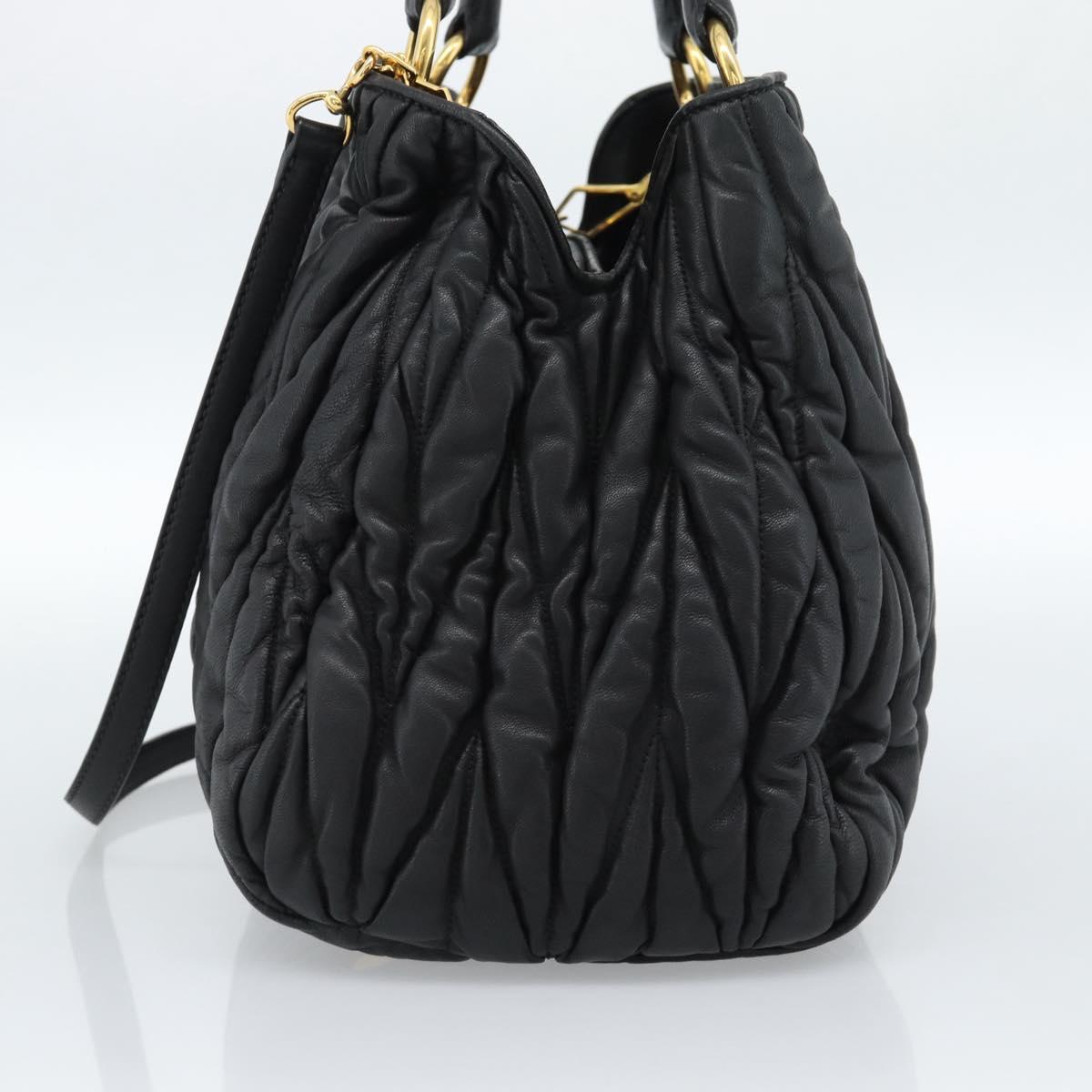 Miu Miu Matelasse Hand Bag Leather 2way Black Gold Auth ep14886V