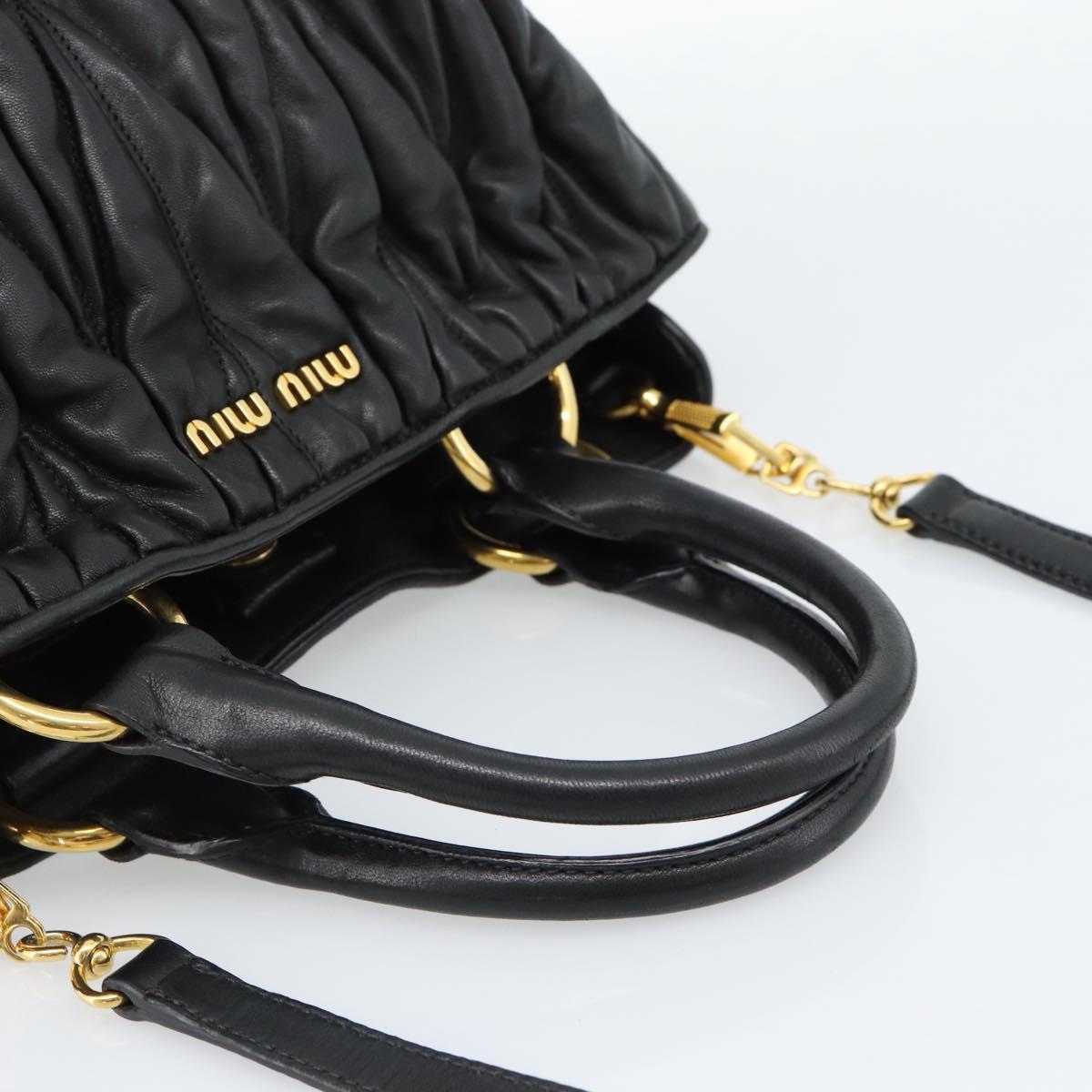 Miu Miu Matelasse Hand Bag Leather 2way Black Gold Auth ep14886