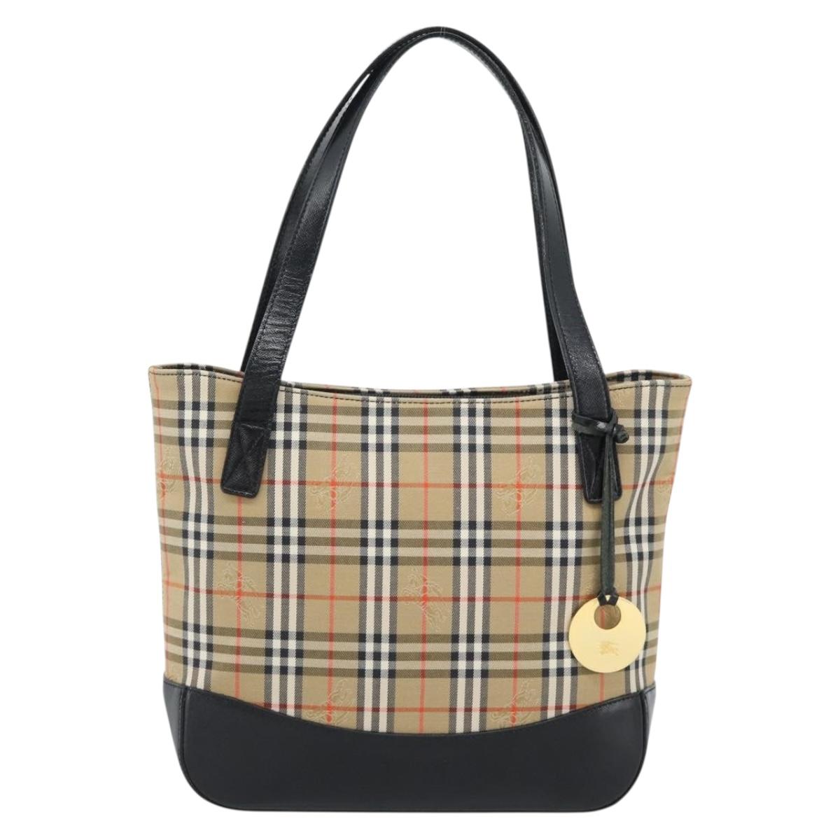 Burberrys Nova Check Tote Bag Canvas Leather Beige Gold Auth ep14891A