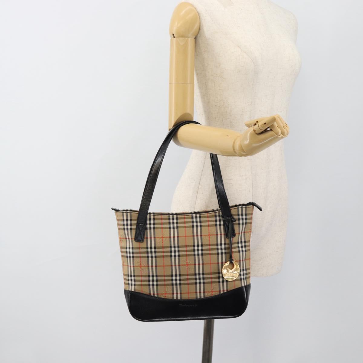 Burberrys Nova Check Tote Bag Canvas Leather Beige Gold Auth ep14891A