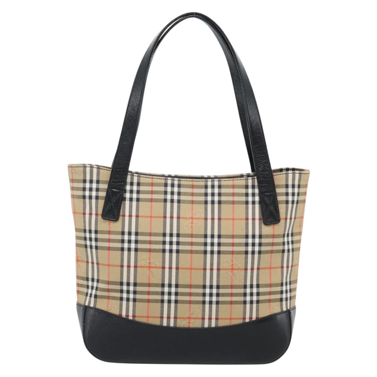 Burberrys Nova Check Tote Bag Canvas Leather Beige Gold Auth ep14891A