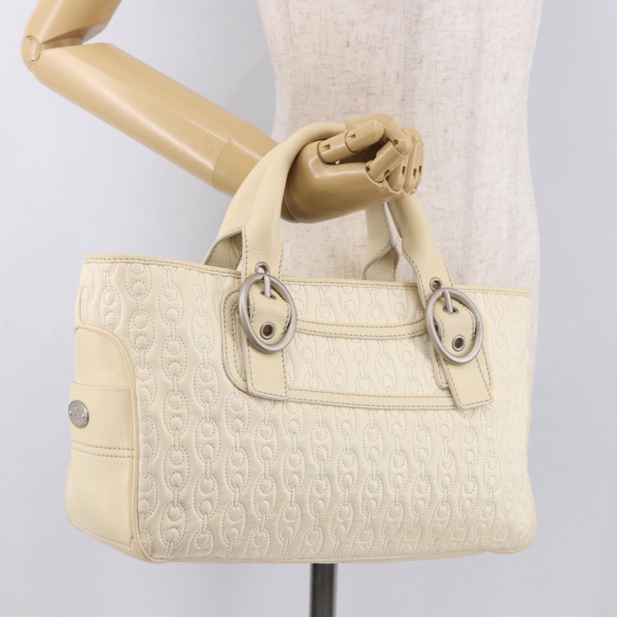 CELINE Boogie bag Hand Bag Leather Ivory Silver Auth ep14898
