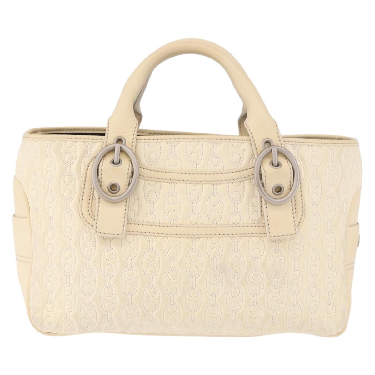 CELINE Boogie bag Hand Bag Leather Ivory Silver Auth ep14898