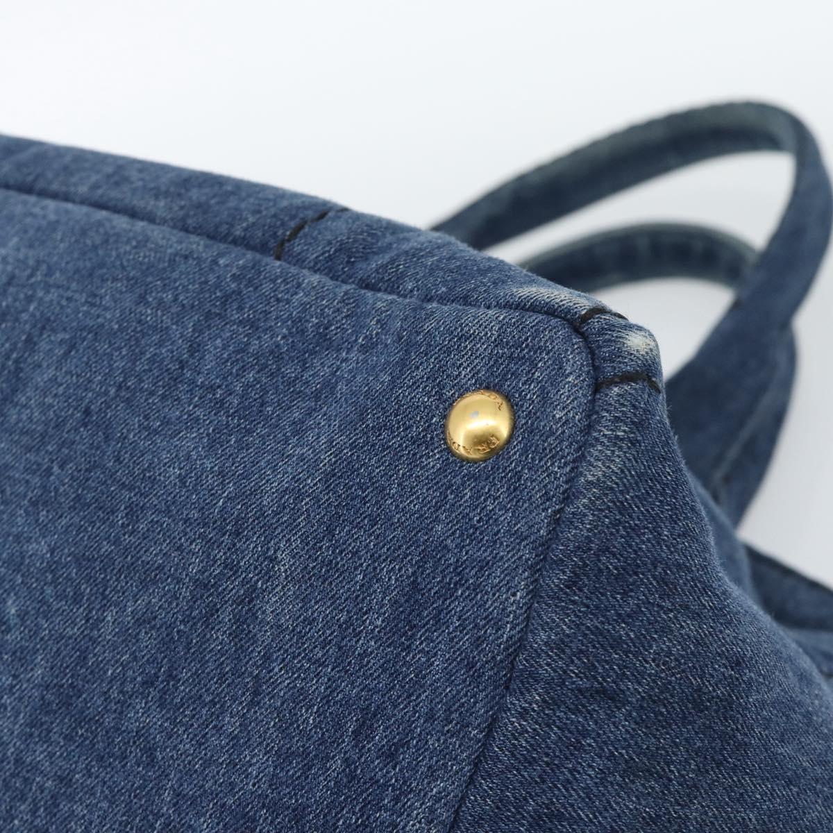 PRADA Canapa GM Hand Bag Denim Blue Gold Auth ep14900