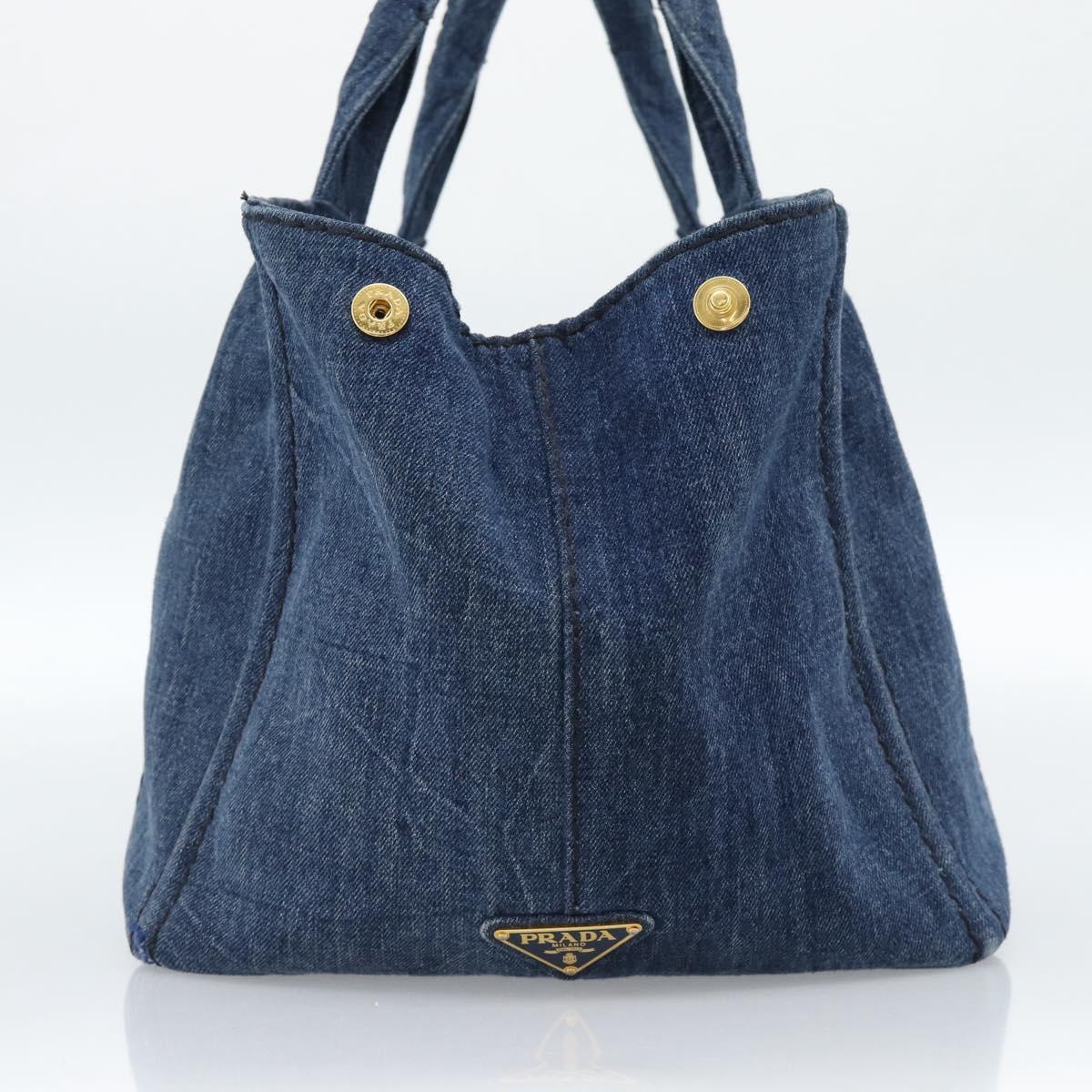 PRADA Canapa GM Hand Bag Denim Blue Gold Auth ep14900