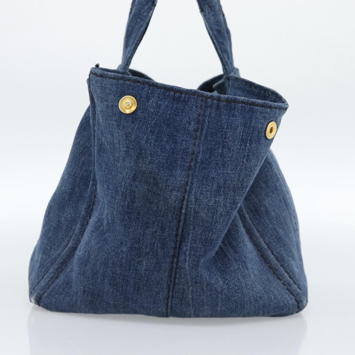 PRADA Canapa GM Hand Bag Denim Blue Gold Auth ep14900