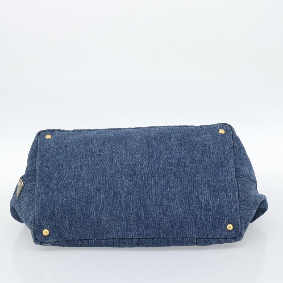 PRADA Canapa GM Hand Bag Denim Blue Gold Auth ep14900