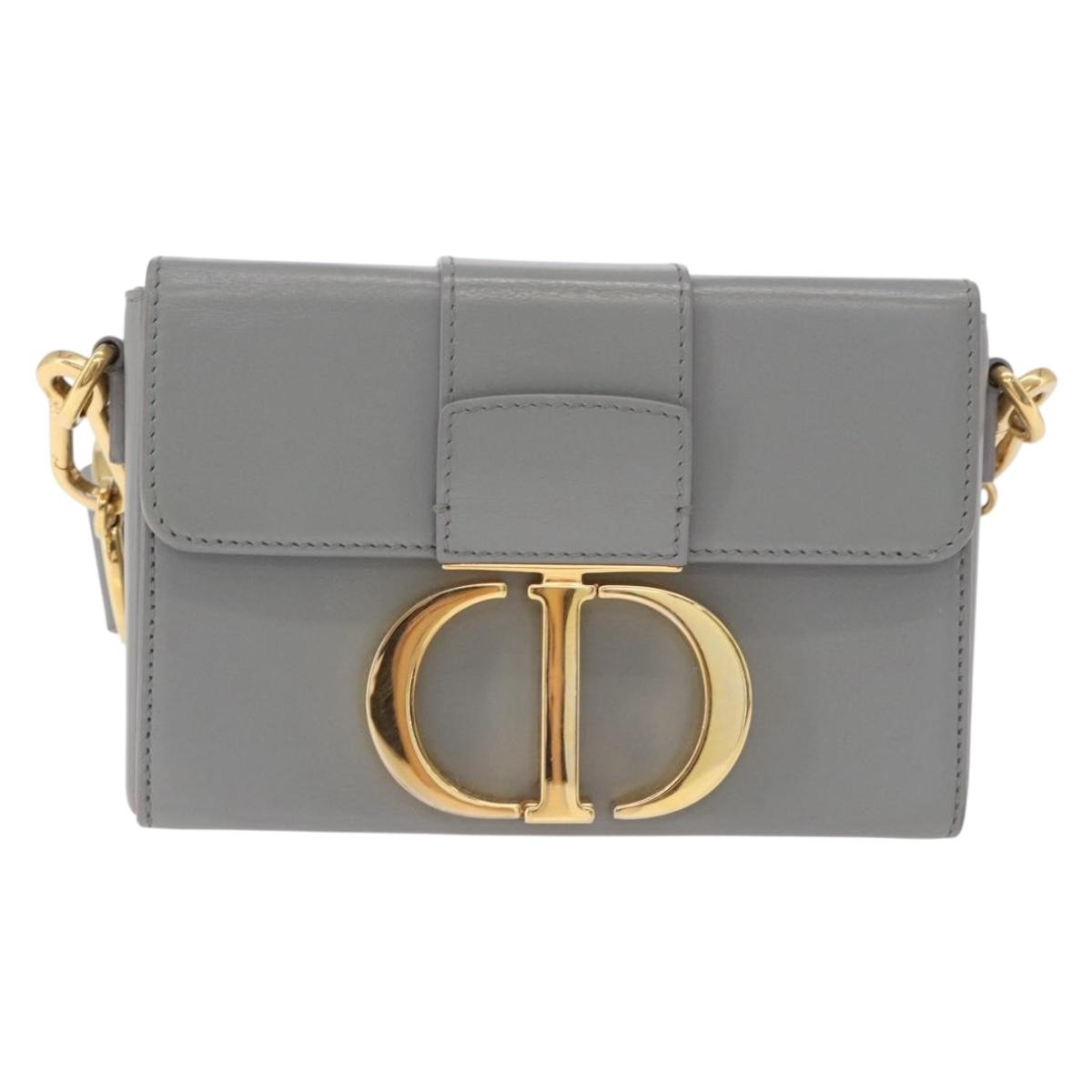 Christian Dior 30 Montaigne Shoulder Bag Leather Gray Gold Auth ep14902