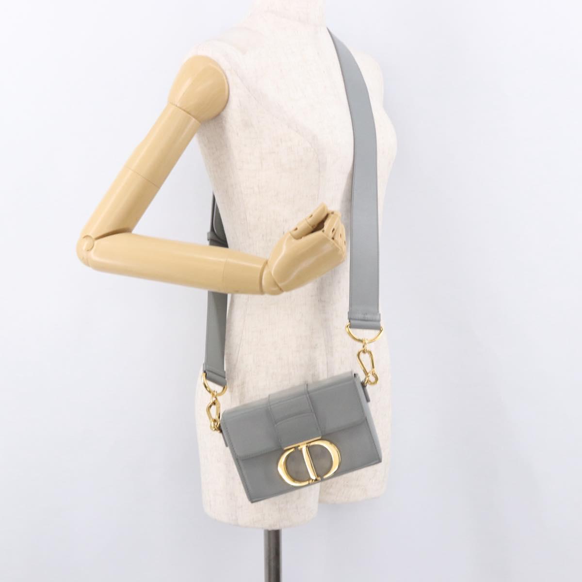 Christian Dior 30 Montaigne Shoulder Bag Leather Gray Gold Auth ep14902