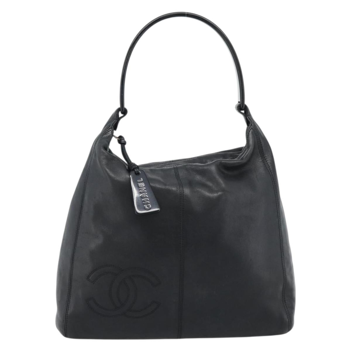 CHANEL Shoulder Bag Calf Skin Black CC Auth ep14908SAV