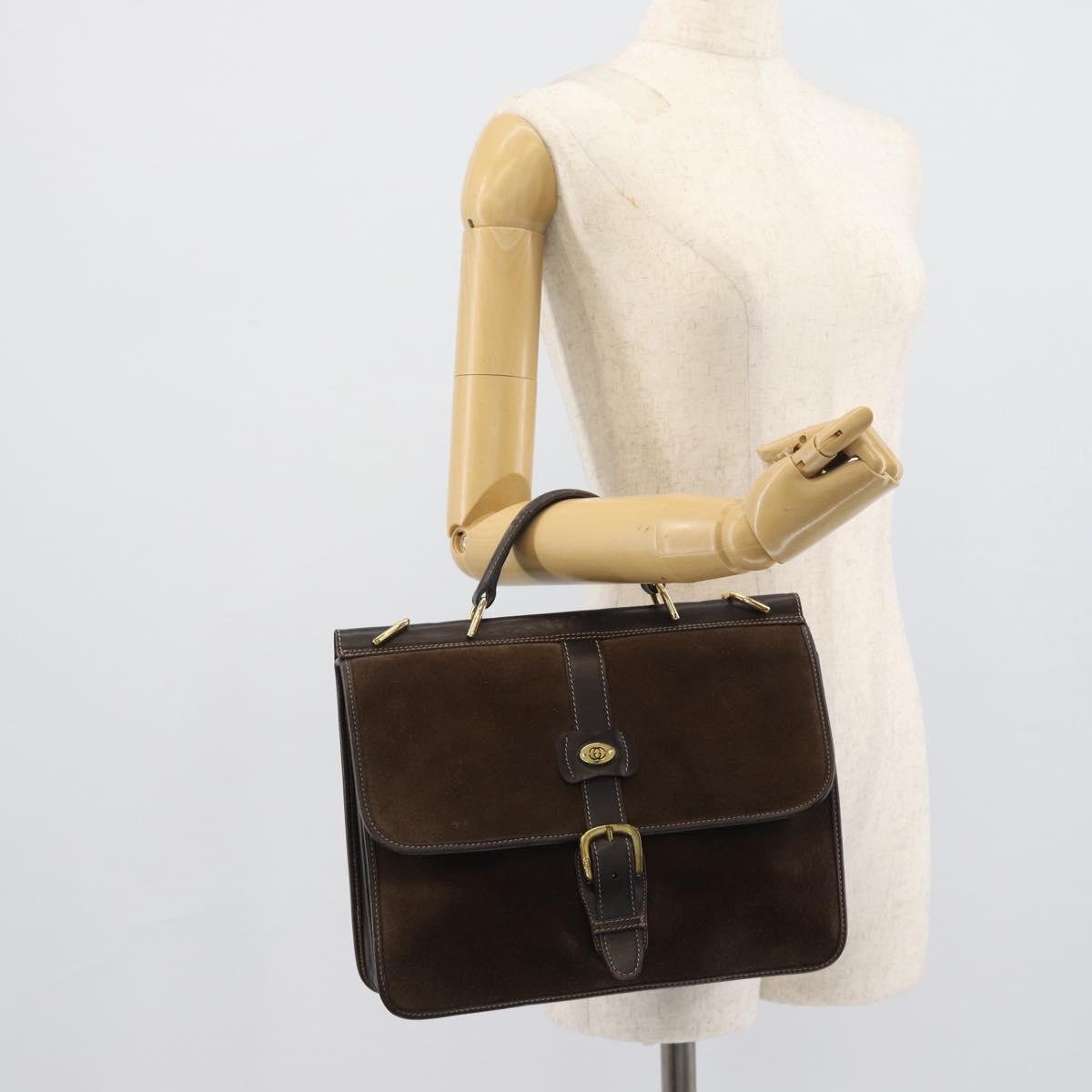 GUCCI Hand Bag Suede Brown Gold Auth ep14913