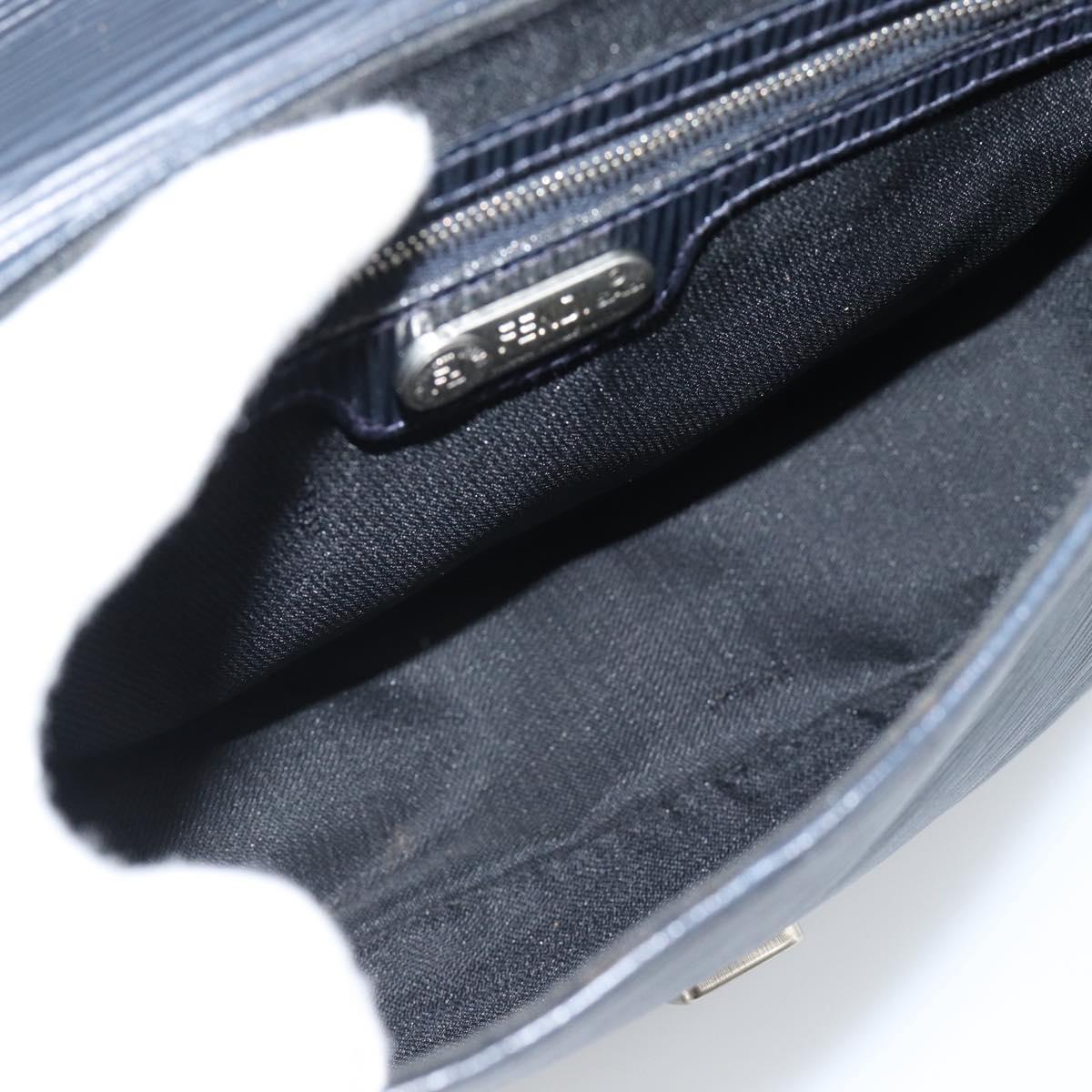 FENDI Shoulder Bag Leather Navy Silver Auth ep14920A