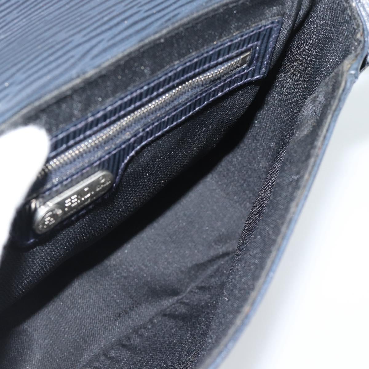 FENDI Shoulder Bag Leather Navy Silver Auth ep14920A