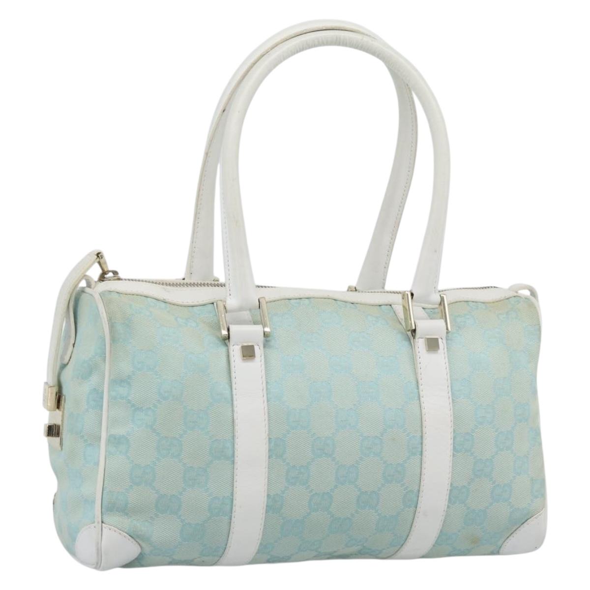 GUCCI GG Canvas Hand Bag Light Blue Gold 000 0851 Auth ep14922