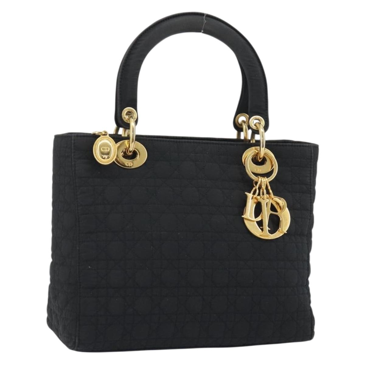 Christian Dior Canage Hand Bag Canvas Black Gold Auth ep14926A