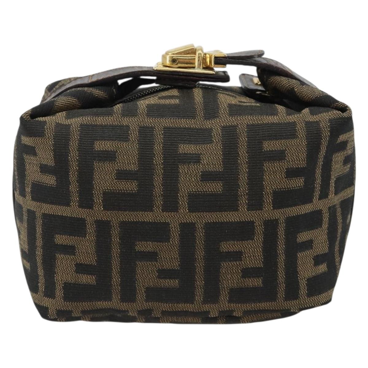 FENDI Zucca Canvas Pouch Black Brown Auth ep14930