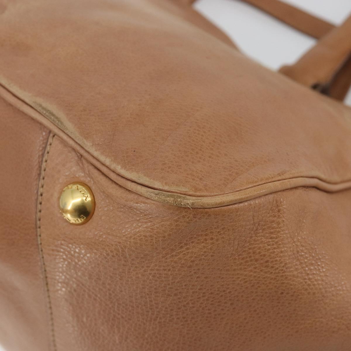 PRADA Hand Bag Leather 2way Brown Gold Auth ep14931A