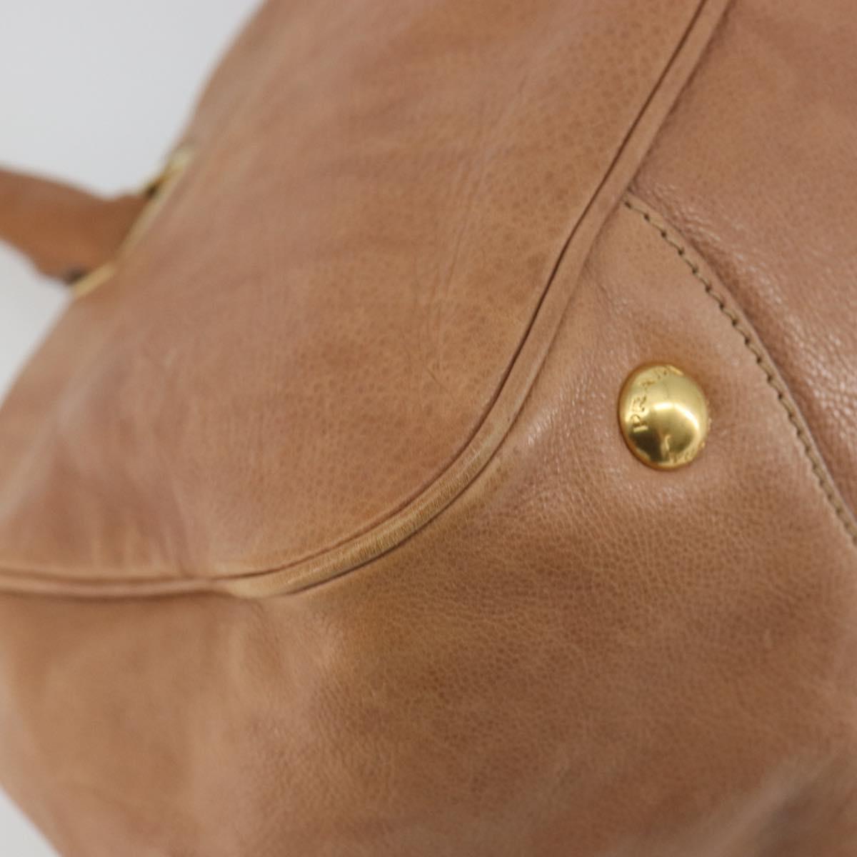 PRADA Hand Bag Leather 2way Brown Gold Auth ep14931A