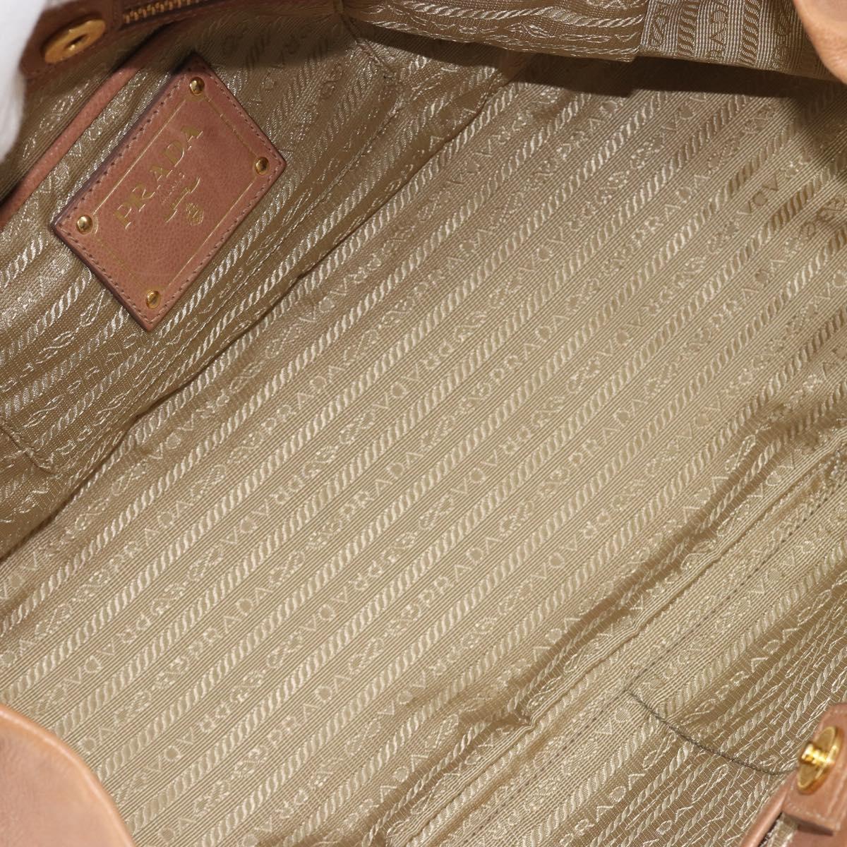 PRADA Hand Bag Leather 2way Brown Gold Auth ep14931A