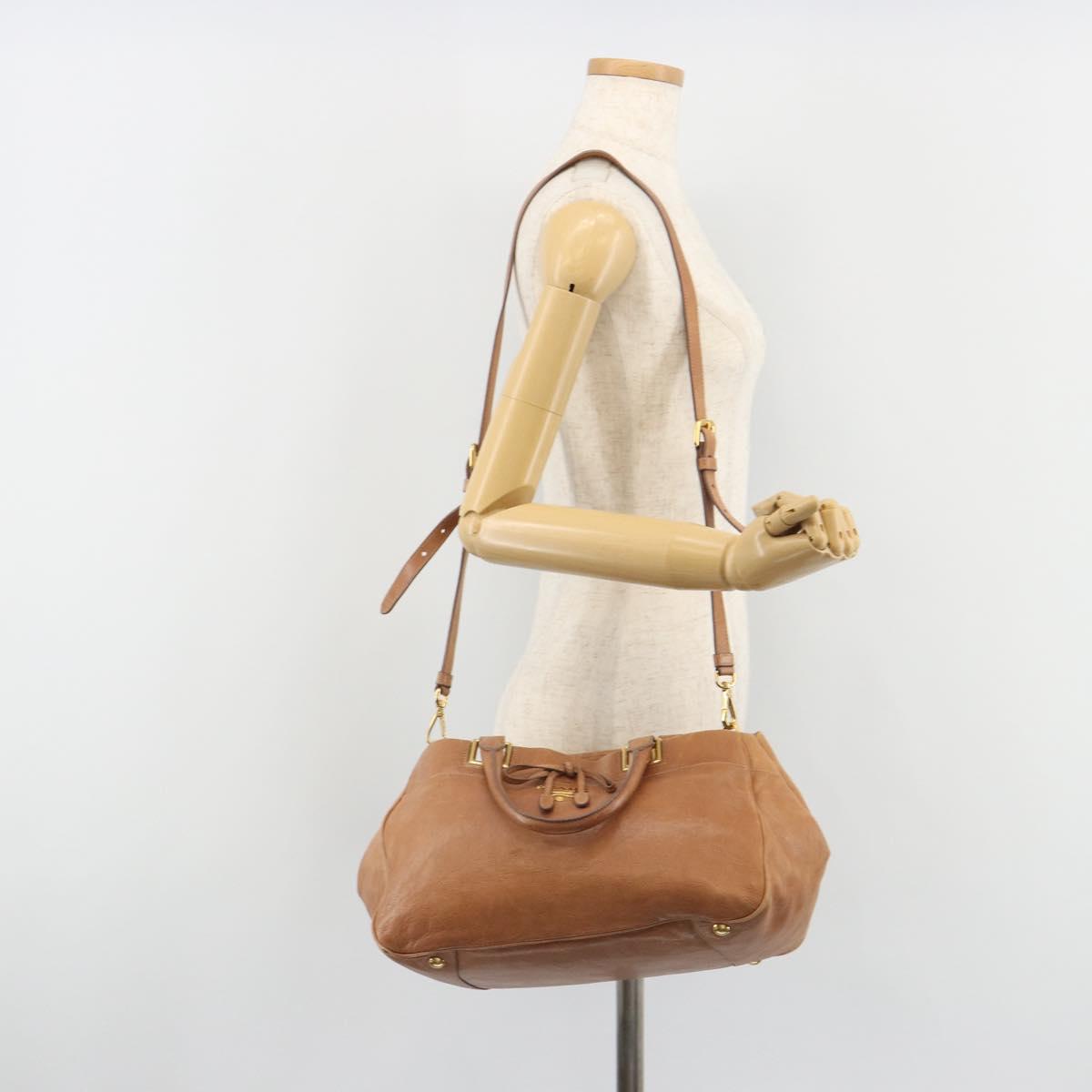 PRADA Hand Bag Leather 2way Brown Gold Auth ep14931A