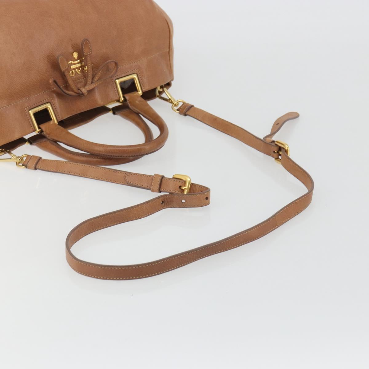 PRADA Hand Bag Leather 2way Brown Gold Auth ep14931A