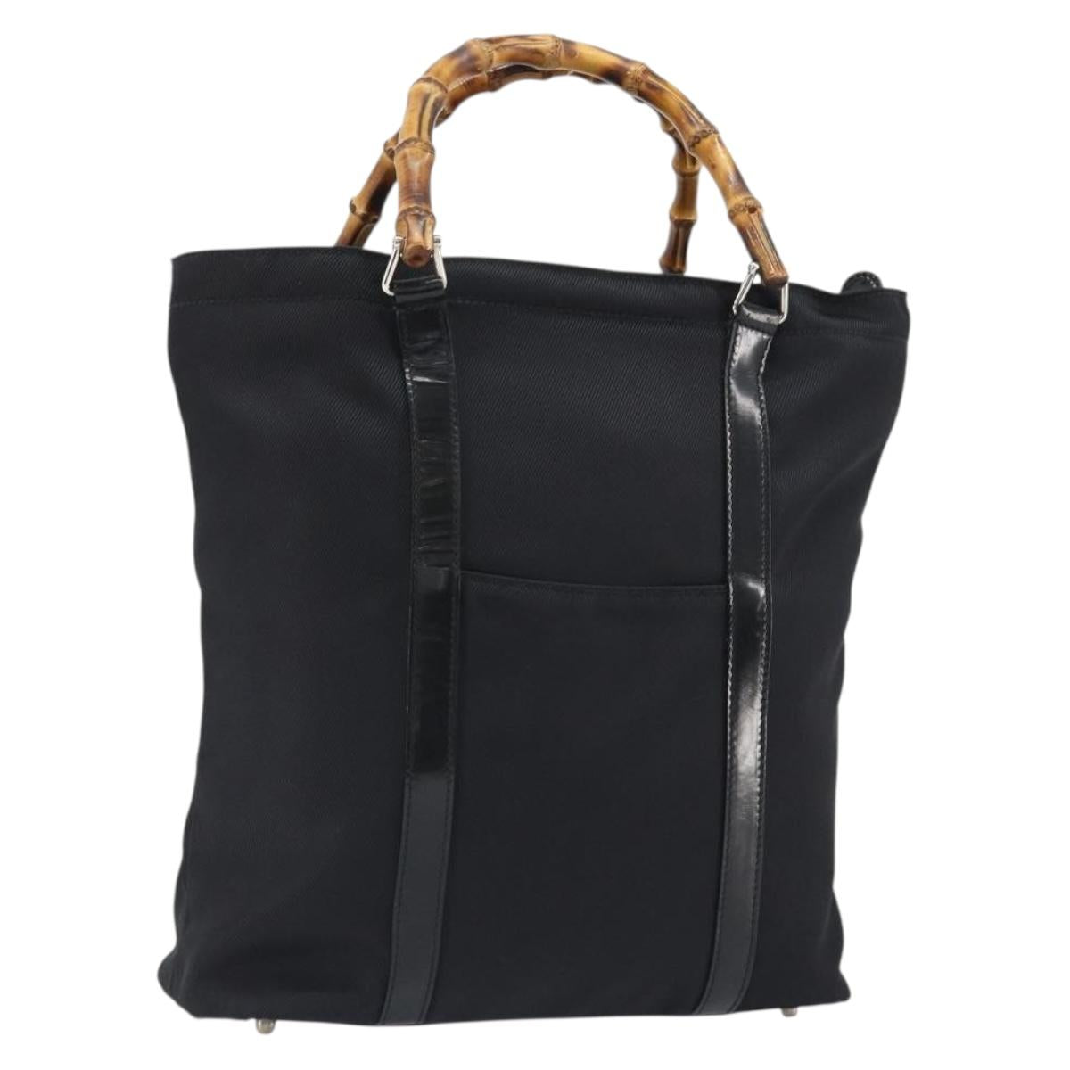 GUCCI Bamboo Hand Bag Canvas Black Silver 000 2854 0508 5 Auth ep14934
