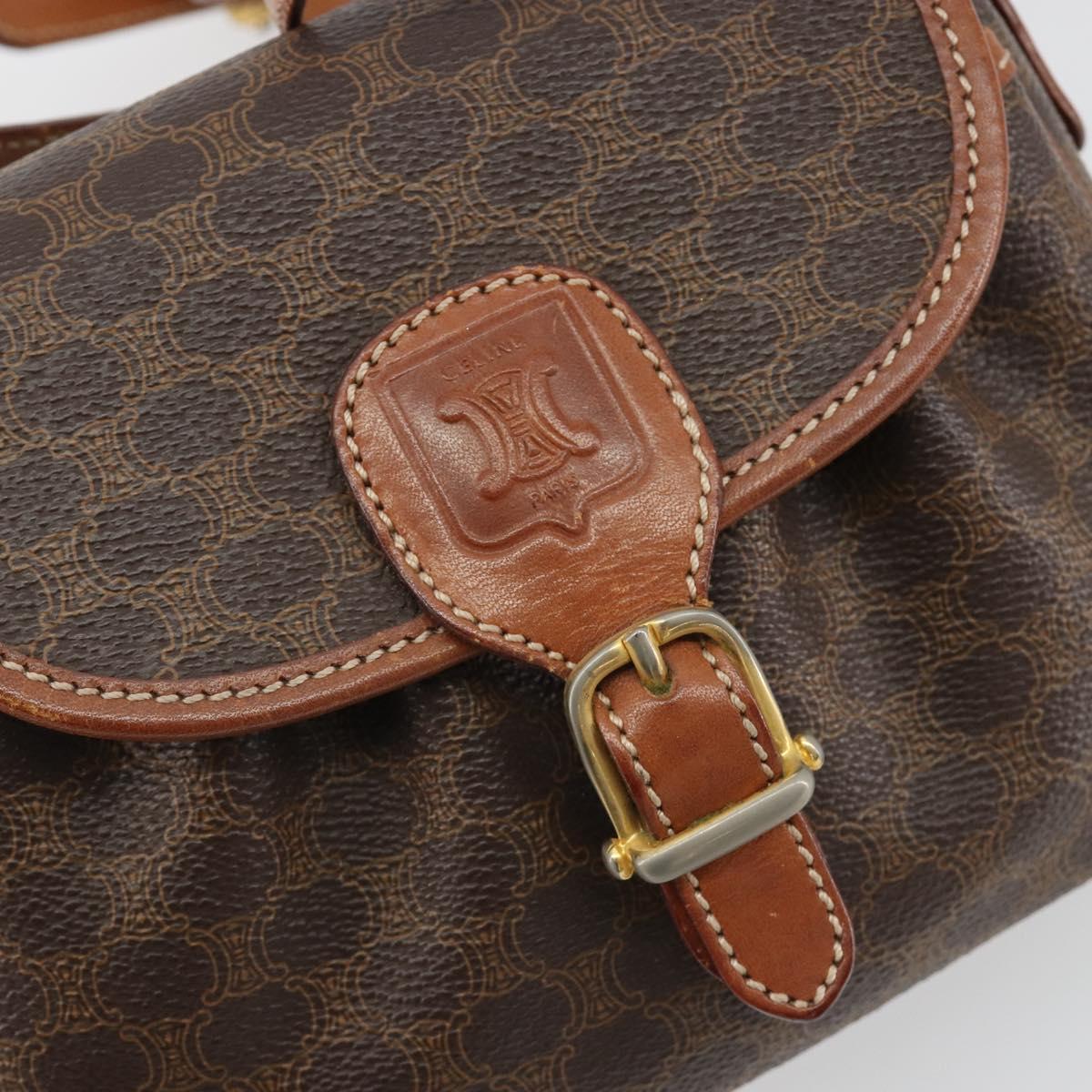 CELINE Macadam Canvas Shoulder Bag PVC Leather Brown Gold Auth ep14938