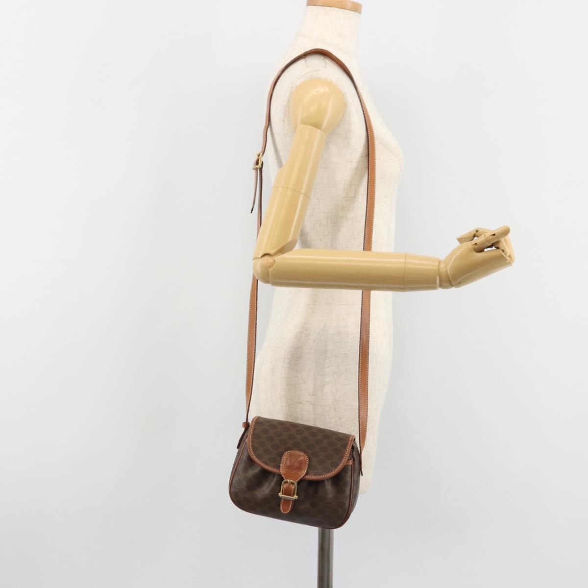 CELINE Macadam Canvas Shoulder Bag PVC Leather Brown Gold Auth ep14938