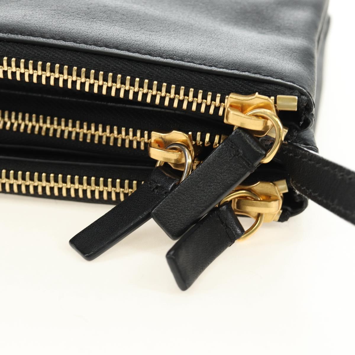 CELINE Trio Shoulder Bag Leather Black Gold Auth ep14940V