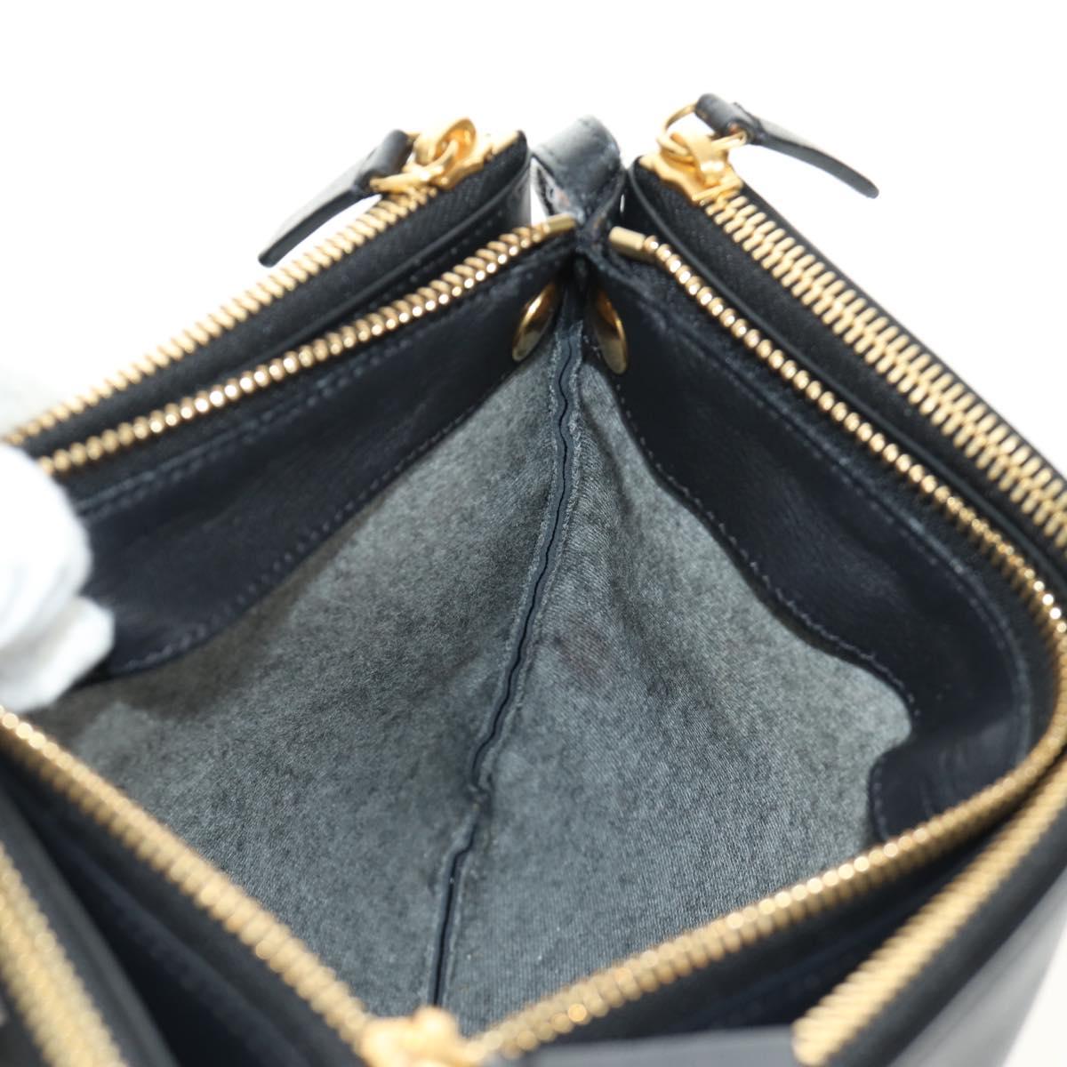 CELINE Trio Shoulder Bag Leather Black Gold Auth ep14940V