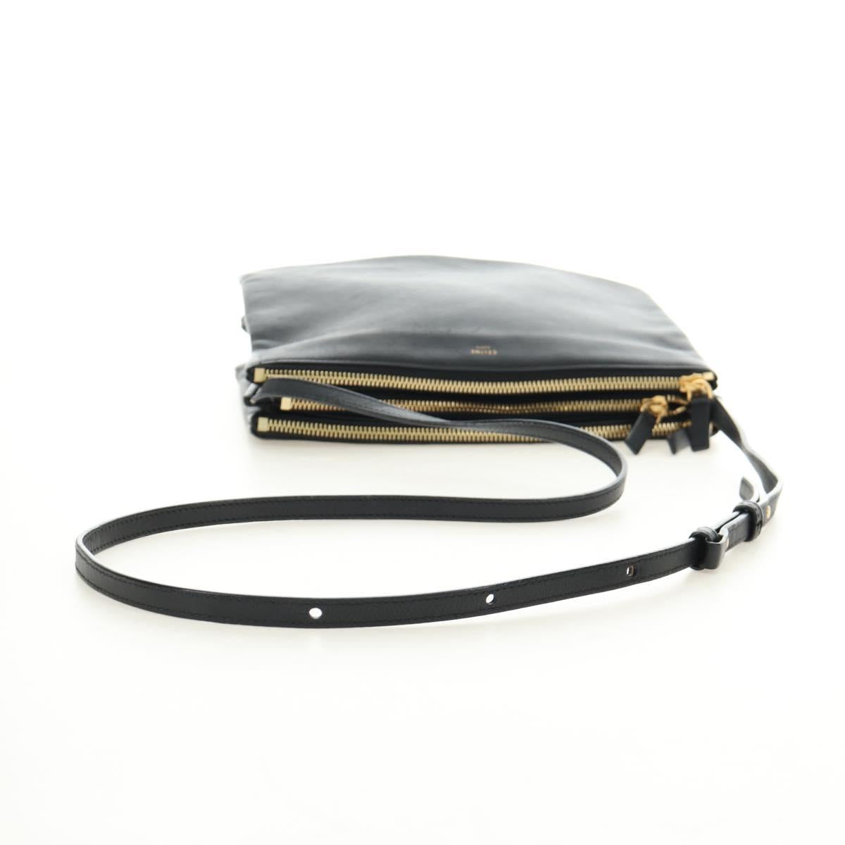 CELINE Trio Shoulder Bag Leather Black Gold Auth ep14940V
