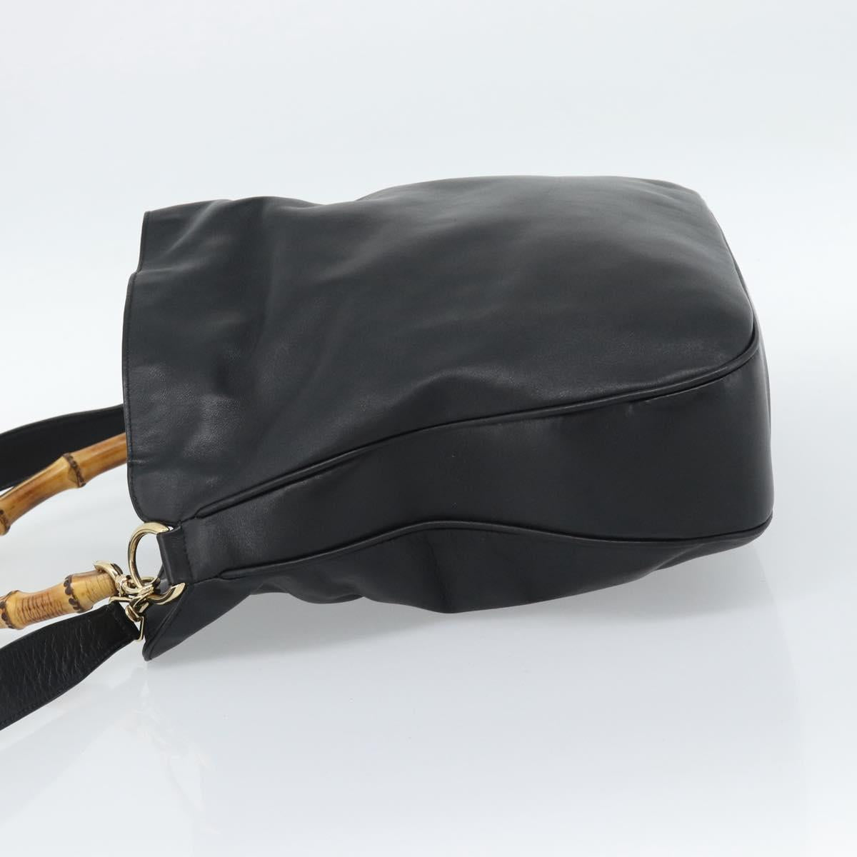 GUCCI Bamboo Hand Bag Leather 2way Black Gold 001 2058 1577 Auth ep14945
