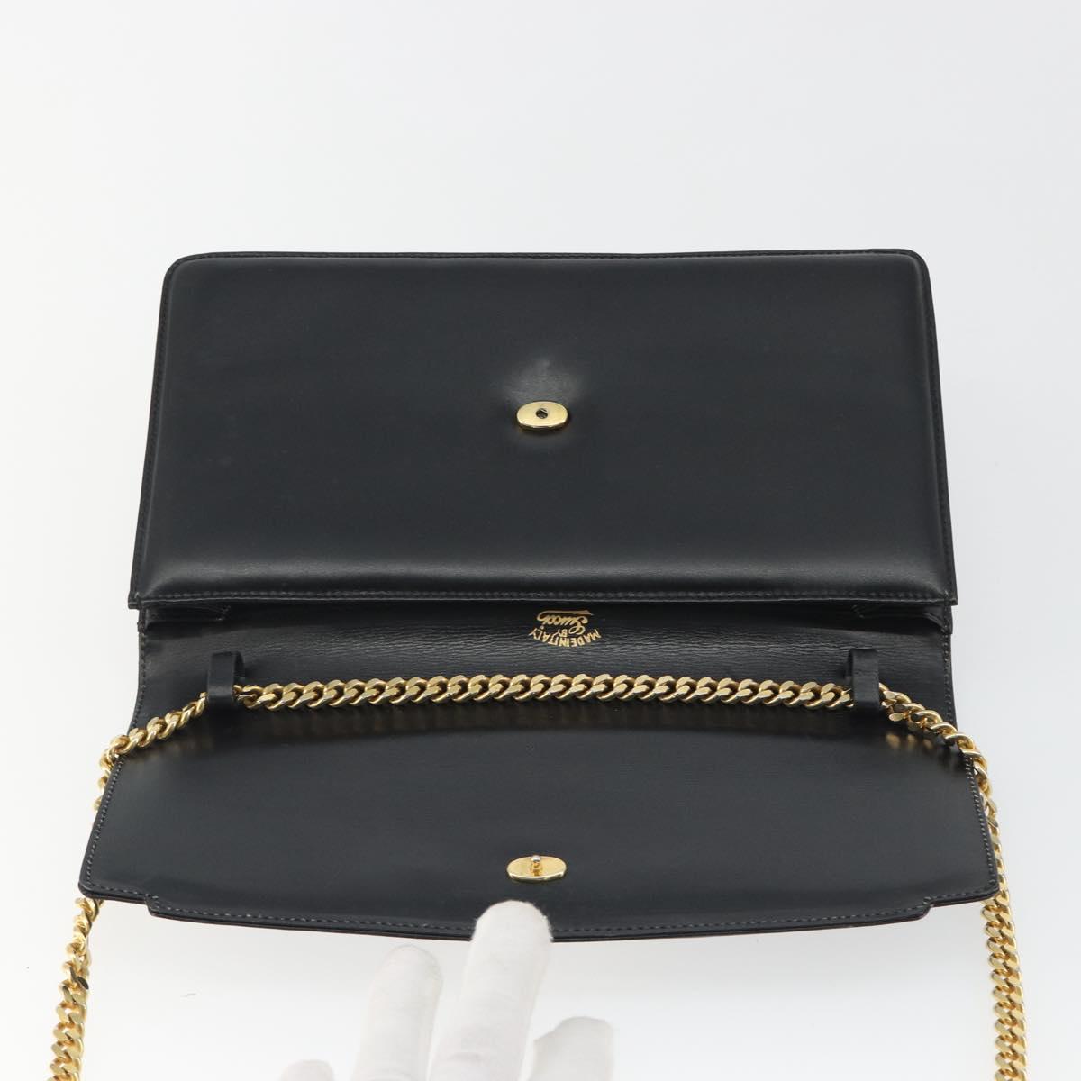 GUCCI Chain Shoulder Bag Leather Black Gold Auth ep14950