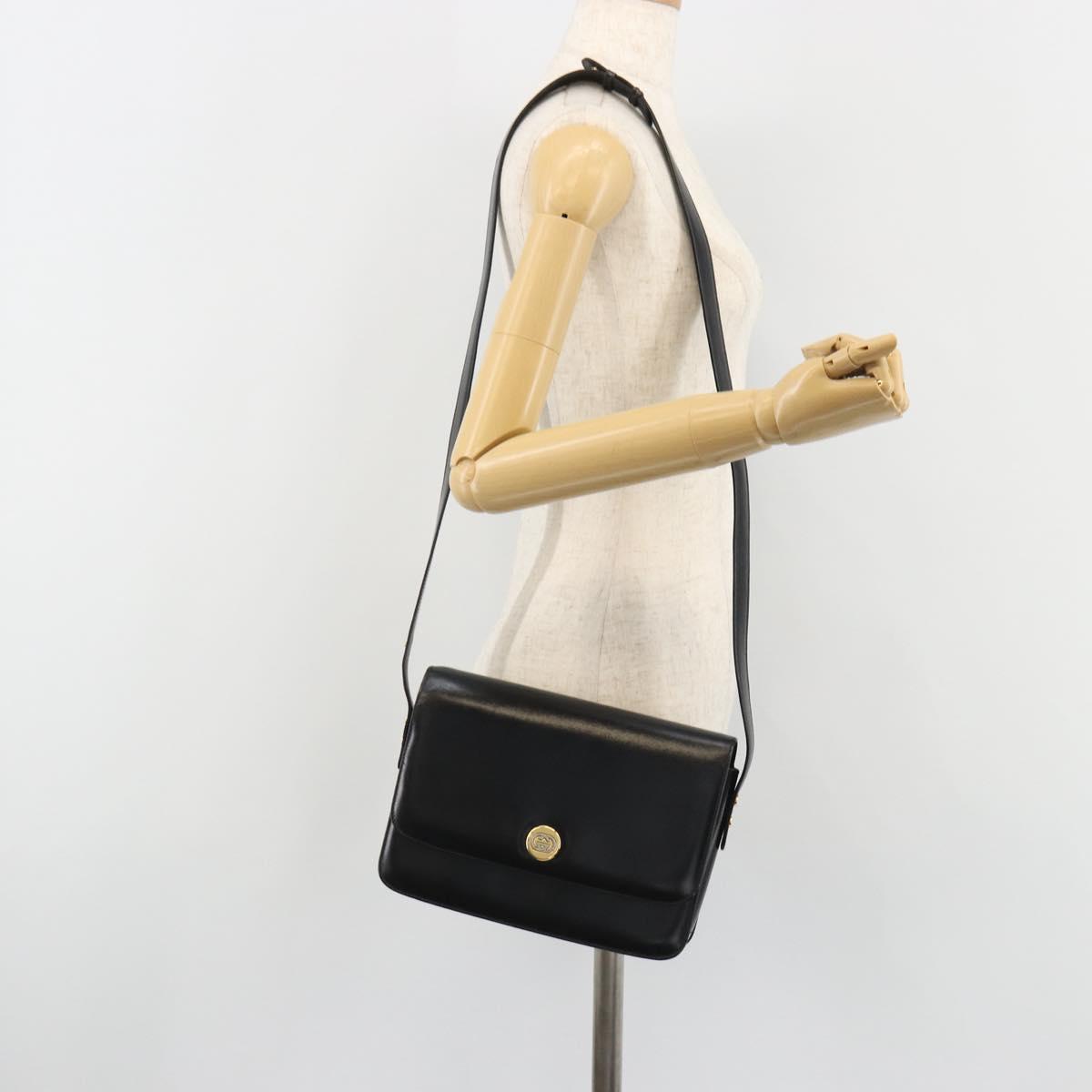 GUCCI Shoulder Bag Leather Black Gold Auth ep14962V