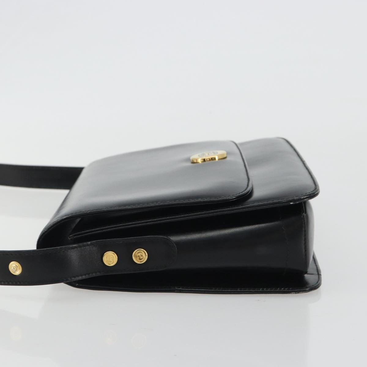 GUCCI Shoulder Bag Leather Black Gold Auth ep14962V